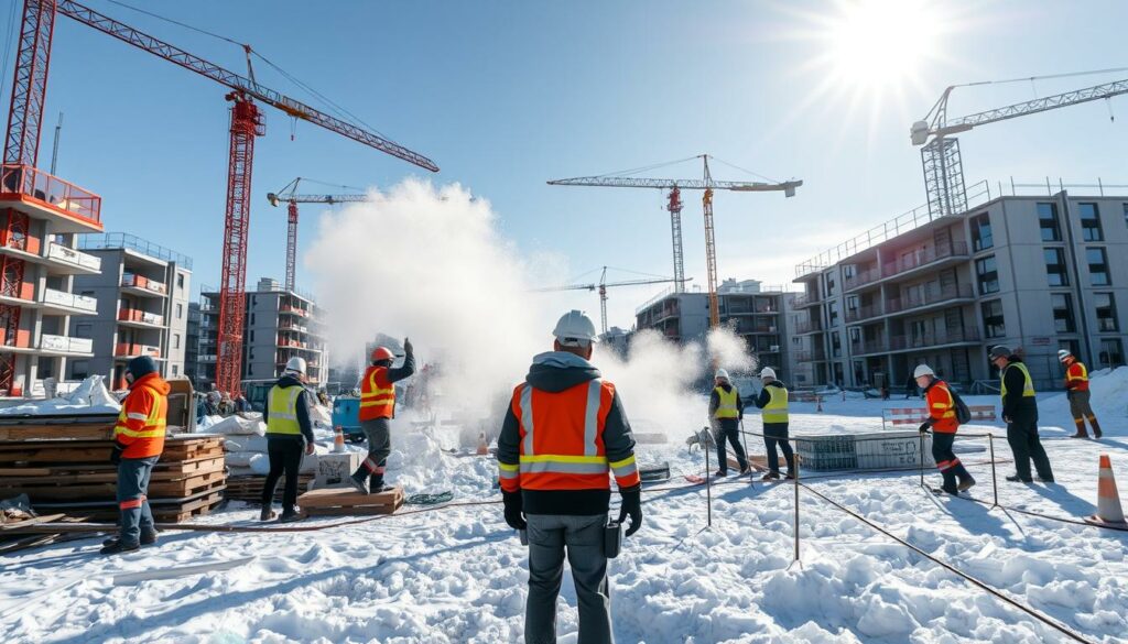 prace budowlane zimą, praca na budowie w Niemczech, prace w Niemczech w zimie.